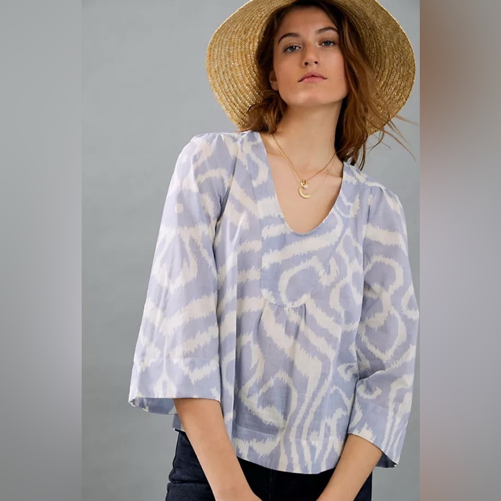 Anthropologie Laverne Light Blue and White Blouse Small